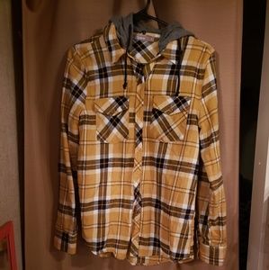 Ladies Flannel Button up w/ hood